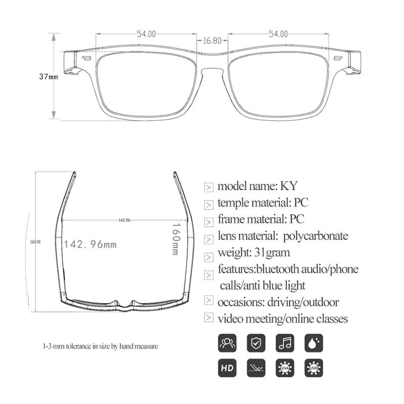 Bluetooth / Smart Glasses Wireless Bluetooth 5.0 Sunglasses