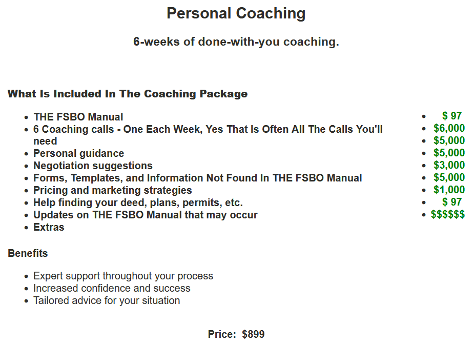 For Sale By Owner Coaching Plan