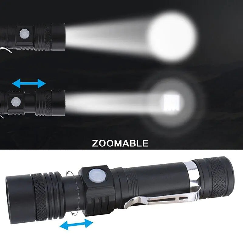 Super Bright 90000LM LED Tactical Flashlight Zoomable With Rechargeable Battery